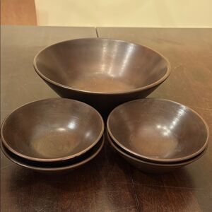 Vintage Napco Japan Brown Wooden Salad Bowl Set